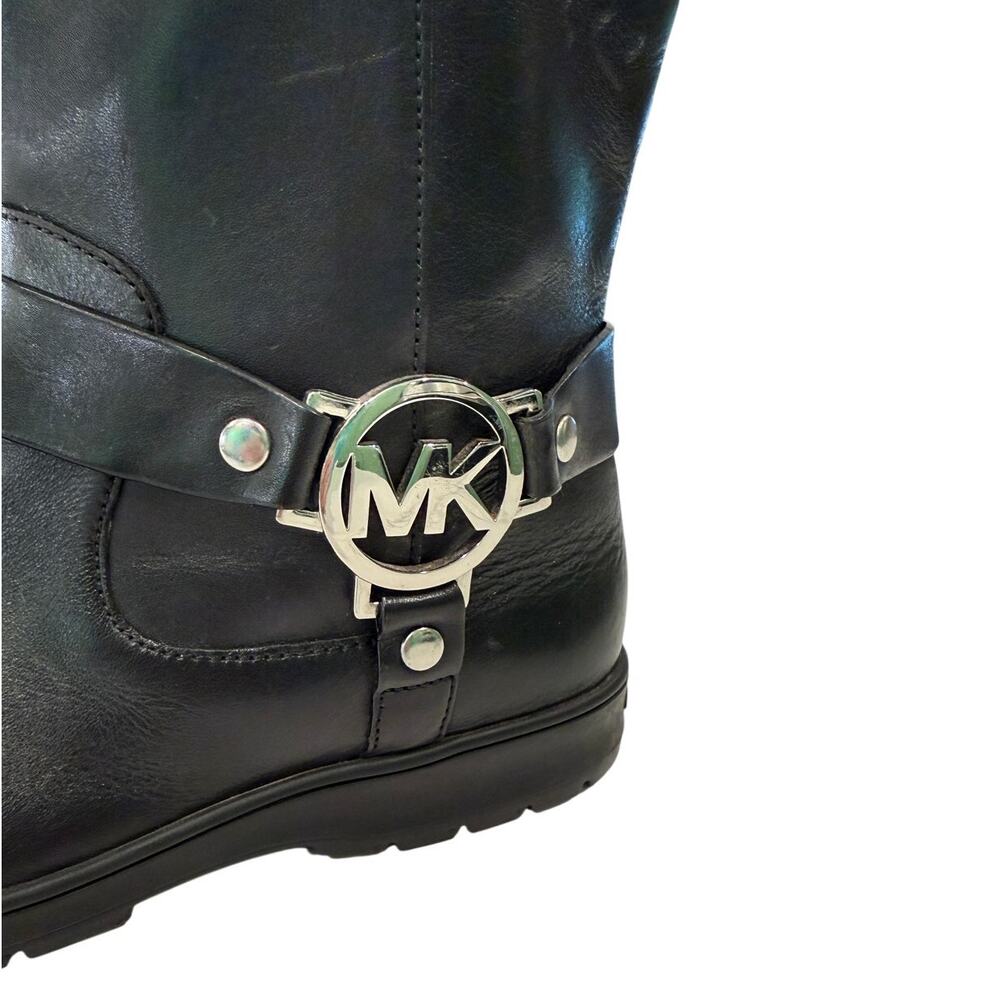 Michael Kors Fulton Biker Booties Black Leather MK Harness Boots 7.5 - Picture 3 of 8